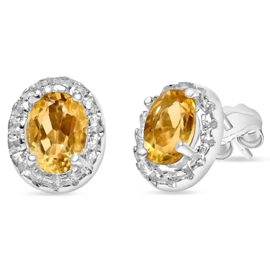 925 Sterling Silver Oval Citrine Stud Earrings 1.0 Cttw (4x6mm) Natural Yellow Gemstone Birthstone Jewelry for Women